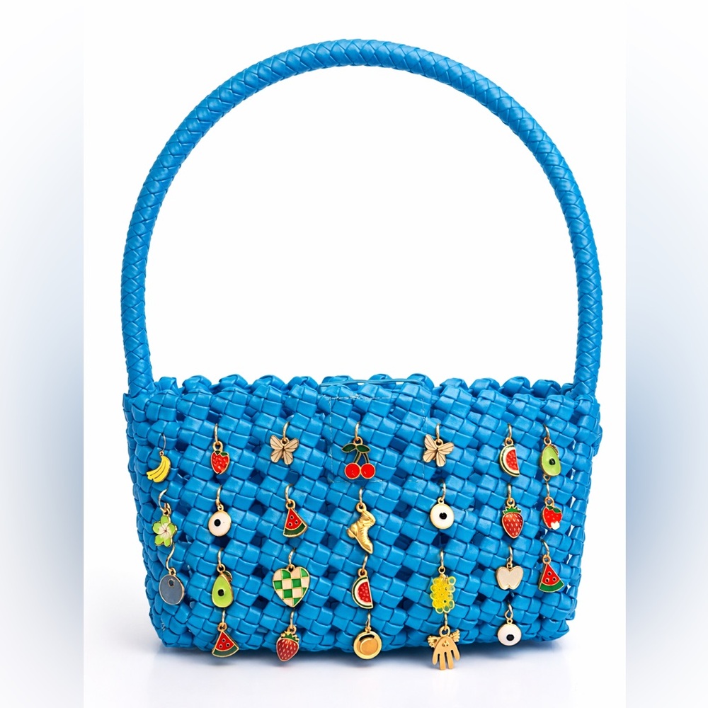 Vibrant Blue Woven Mini Bag with Charms